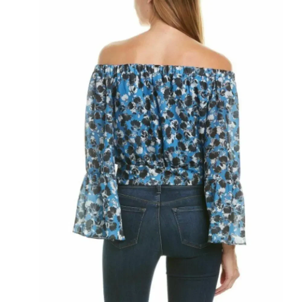 Parker Blue Floral Tie Front Off-the-Shoulder Blouse